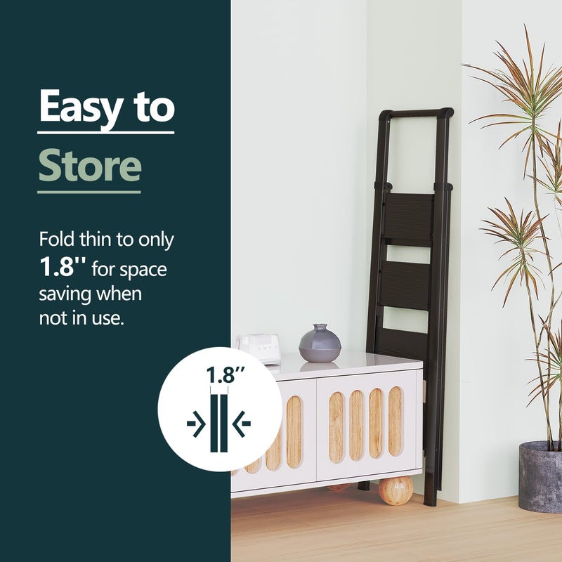WOA WOA 4 Step Ladder, Ladders for Home, Anti-Slip Aluminum Pedals, Step Stool Foldable, Lightweight to Move, Ease of Storage, Reach 9ft for Closet Kitchen Library, Hold 300lbs - Black - Image 2
