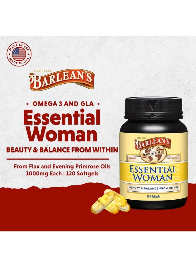 Barlean's Essential Woman Capsules, Hormonal Balance Supplement for Women, Flaxseed, Evening Primrose Oil and Soy Isoflavones, Omega 3 6 9 and GLA, 120 Count - Image 2
