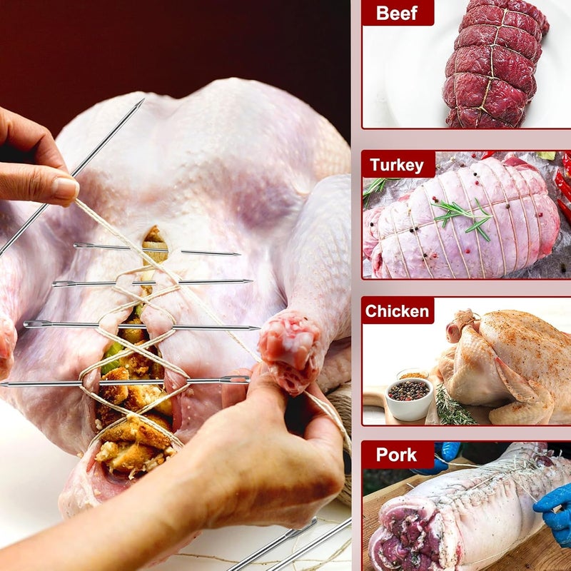 Ofargo Meat Trussing Needles, Roasting Trussing Needles for Lacing Roast Turkey, Chicken, Pork Skin, Whole Hog, Lamb, and Rotisserie Pig; Two of Each Size 4.9/5.7/7inch, 6pcs in All - Image 4