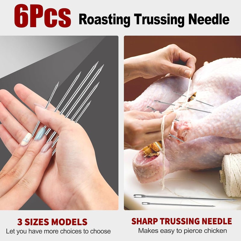 Ofargo Meat Trussing Needles, Roasting Trussing Needles for Lacing Roast Turkey, Chicken, Pork Skin, Whole Hog, Lamb, and Rotisserie Pig; Two of Each Size 4.9/5.7/7inch, 6pcs in All - Image 2