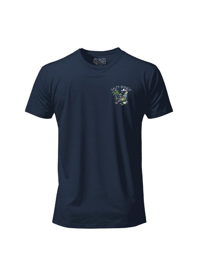 Salty Bones Another Day in Paradise Tropical Beach Graphic T-Shirt, 100% Ringspun Cotton, Classic Fit,Printed in USA, Navy, L - Image 2