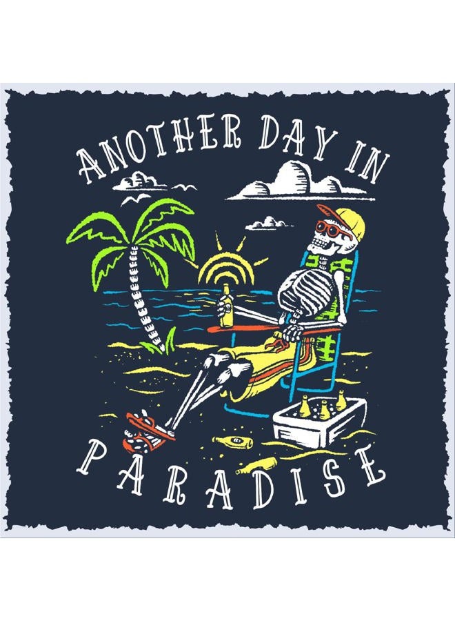Salty Bones Another Day in Paradise Tropical Beach Graphic T-Shirt, 100% Ringspun Cotton, Classic Fit,Printed in USA, Navy, L - Image 3