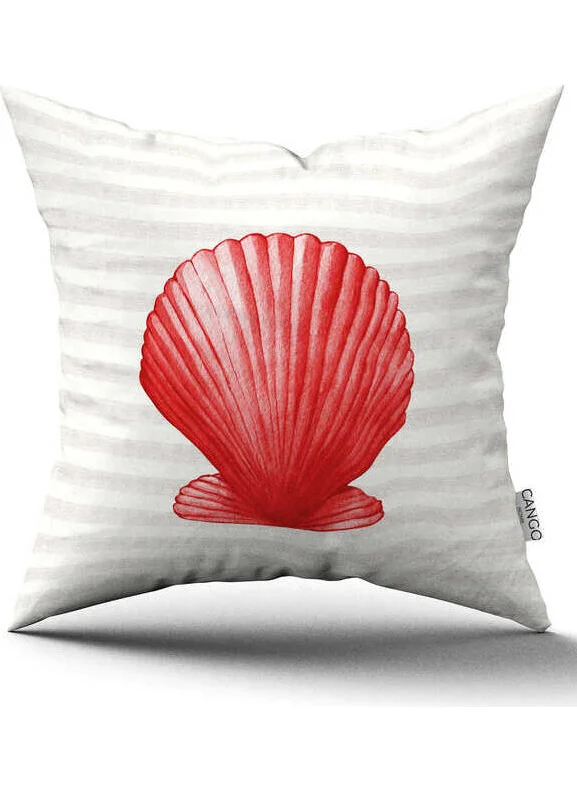 Cango Home Double Sided Red Cream Striped Marine Patterned Digital Printed Throw Pillow Cover CGH1233