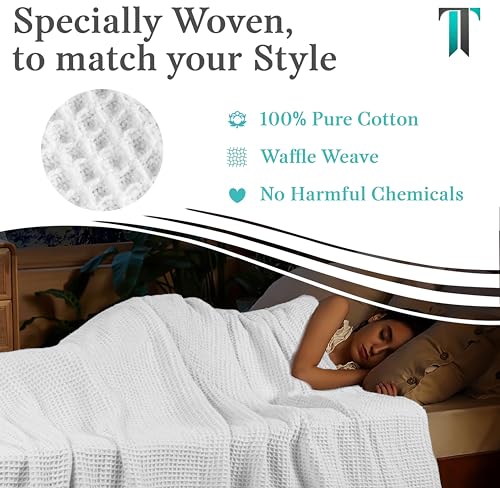 Tex Trend 100% Cotton Blankets – Soft and Breathable Twin XL White Waffle Blanket – All Season Comfort – Suitable for Bed Layering, Sofa, Couch and Chair (60”x90”) - Image 5
