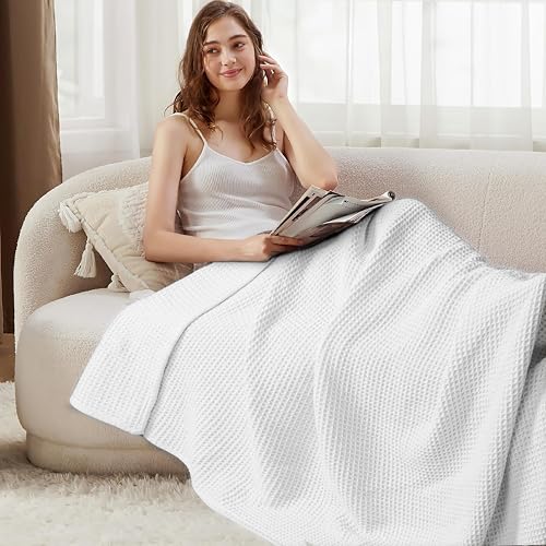 Tex Trend 100% Cotton Blankets – Soft and Breathable Twin XL White Waffle Blanket – All Season Comfort – Suitable for Bed Layering, Sofa, Couch and Chair (60”x90”) - Image 3
