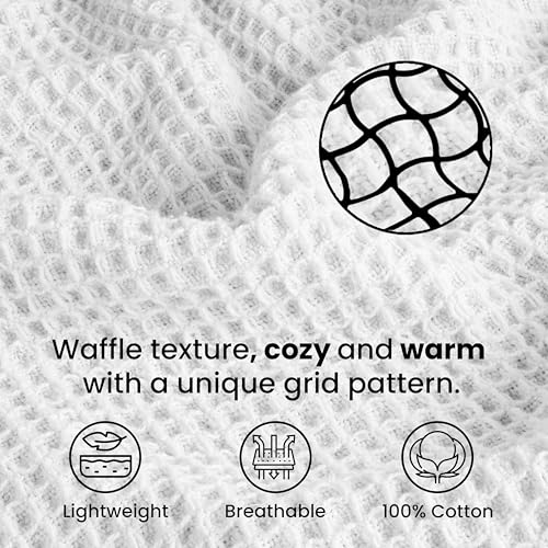 Tex Trend 100% Cotton Blankets – Soft and Breathable Twin XL White Waffle Blanket – All Season Comfort – Suitable for Bed Layering, Sofa, Couch and Chair (60”x90”) - Image 4