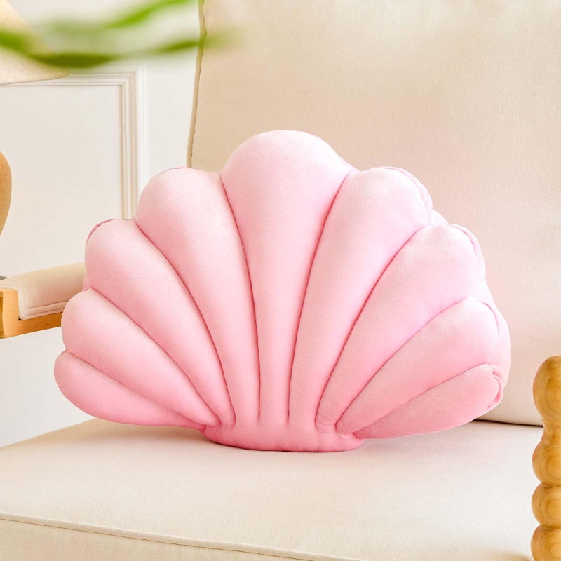 Lfsaaj Pink Seashell Throw Pillows Shell Shaped Throw Pillows 13 Inch Soft Velvet Home Decorative Pillow Plush Cushion for Bed Couch Living Sofa Room Decor Accent Throw Pillow