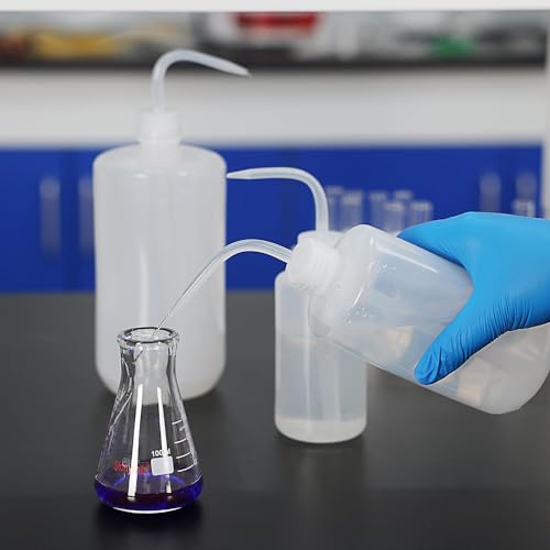 stonylab Chemical Wash Bottle 2Pack Plastic Safety Lab Squeeze Wash Bottle LDPE with Narrow Mouth 250 ml 8 oz and 500 ml 16 oz - Image 3