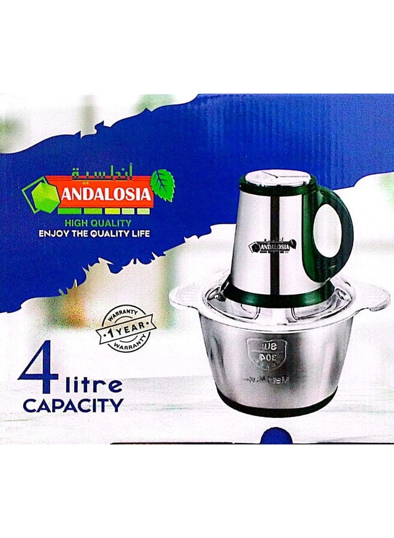 أندلوسيان كبه تركي وقطاعة خضار ولحمة 4 لتر و3  سرعات 1200  وات جودة ممتازة ، 4  ترس ,استيل كامل مقاوم للصدا تقدر تكسر الثلج بسهولة غير قابل للكسر سعة 4  لتر - صناعه تركي - Image 2