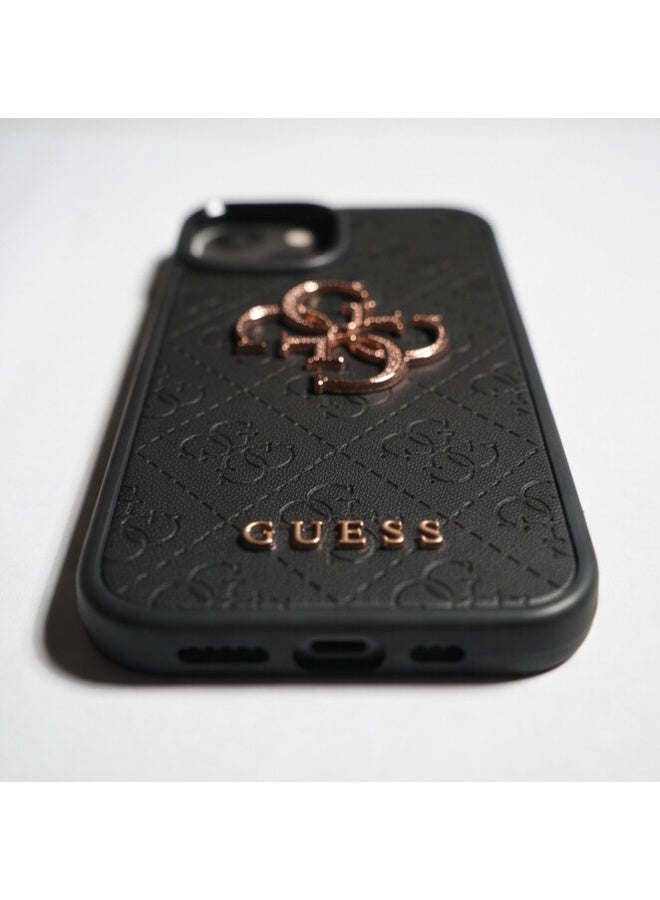 جراب خلفي GUESS 4G بشعار معدني متوافق مع iPhone 14 مقاس 6.1 بوصة أسود - Image 2