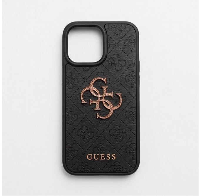 جراب خلفي GUESS 4G بشعار معدني متوافق مع iPhone 14 مقاس 6.1 بوصة أسود - Image 1