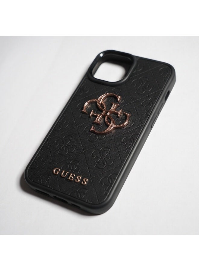 جراب خلفي GUESS 4G بشعار معدني متوافق مع iPhone 14 مقاس 6.1 بوصة أسود - Image 2