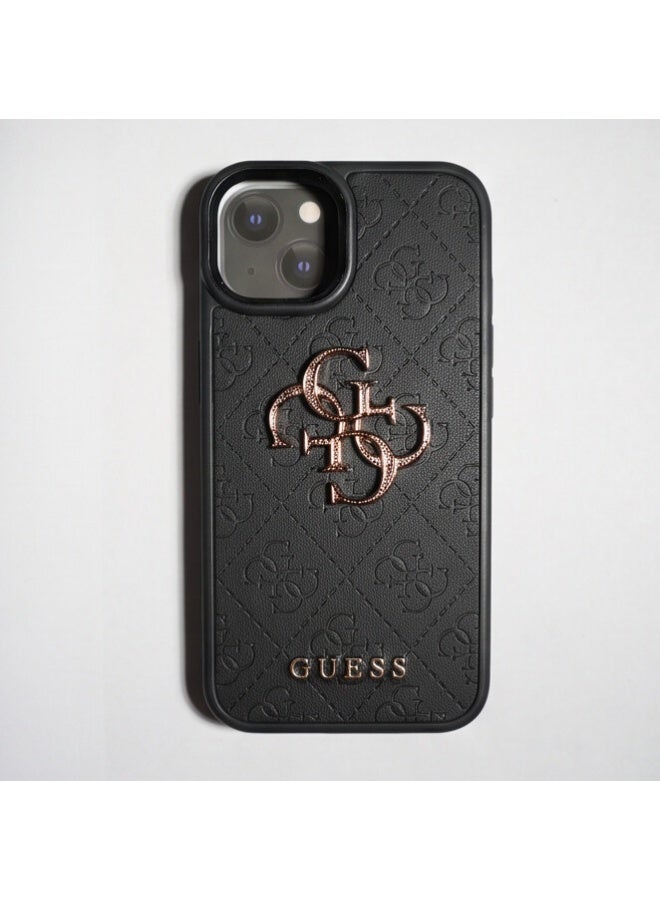 جراب خلفي GUESS 4G بشعار معدني متوافق مع iPhone 14 مقاس 6.1 بوصة أسود - Image 3