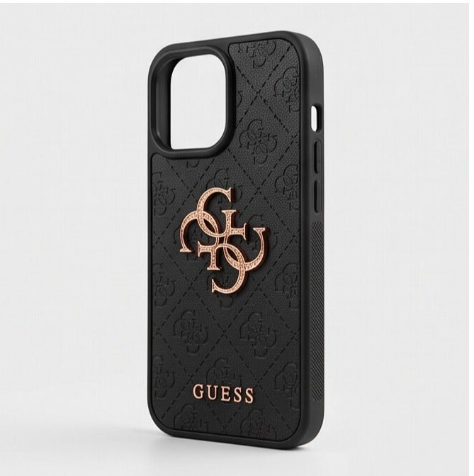 جراب خلفي GUESS 4G بشعار معدني متوافق مع iPhone 14 مقاس 6.1 بوصة أسود - Image 4