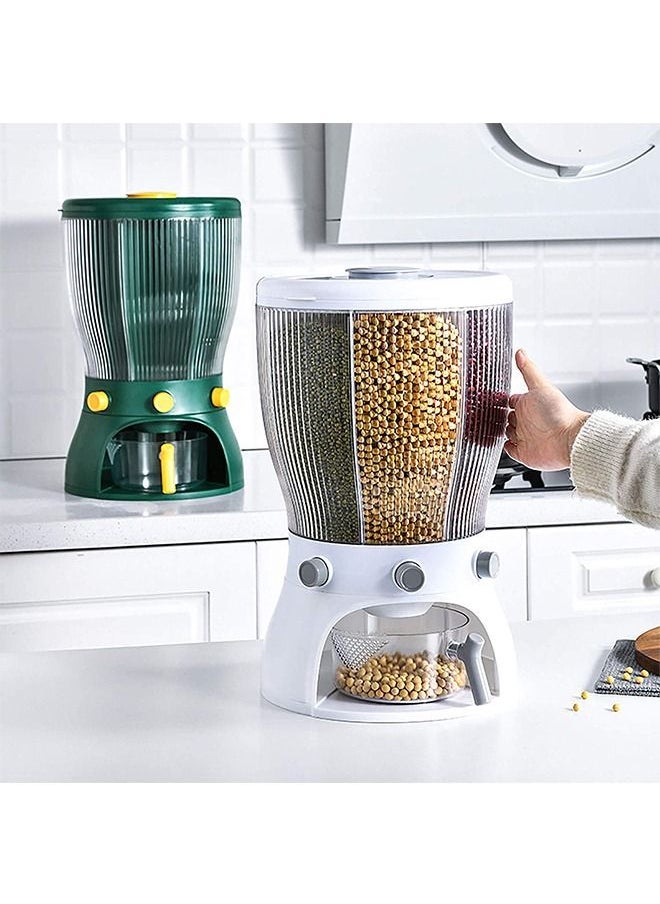 Rice Dispenser 4 Grid Grain Storage Container Rotating Cereal Storage Dispenser with Measuring Cup Dry Food Kitchen Pantry for Home Kitchen