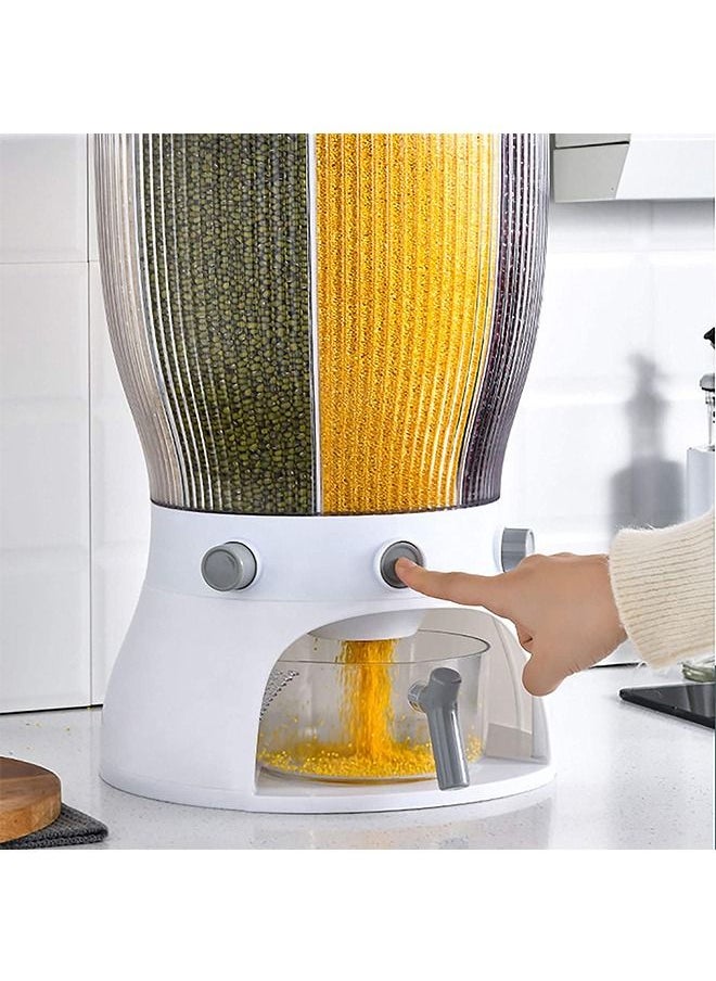 Generic Rice Dispenser 4 Grid Grain Storage Container Rotating Cereal Storage Dispenser with Measuring Cup Dry Food Kitchen Pantry for Home Kitchen  - Image 5