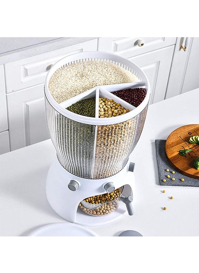 Generic Rice Dispenser 4 Grid Grain Storage Container Rotating Cereal Storage Dispenser with Measuring Cup Dry Food Kitchen Pantry for Home Kitchen  - Image 4