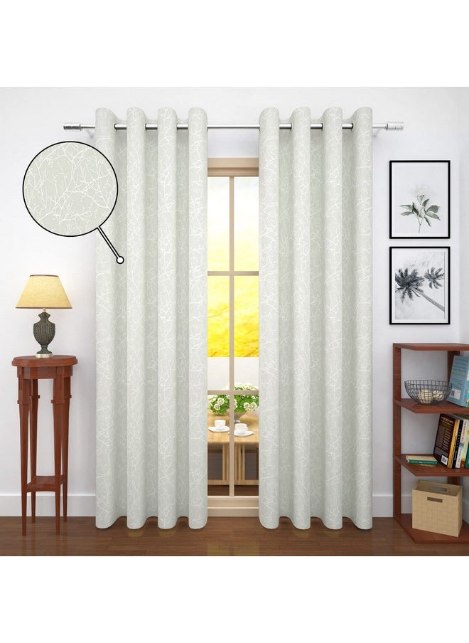 Story@Home Story@Home Room Darkening Door Curtains 7 Feet Set of 4 | Branches Design Door Curtain | Thermal Insulated Curtains | Curtains for Living Room | (116 x 215 cm, Off White) | Perfect for Home Decor  - Image 4