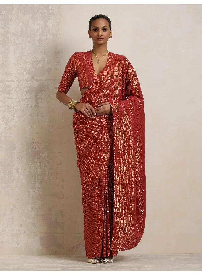 ترو برونز trueBrowns Maroon Gold Lurex Ready To Wear Saree
