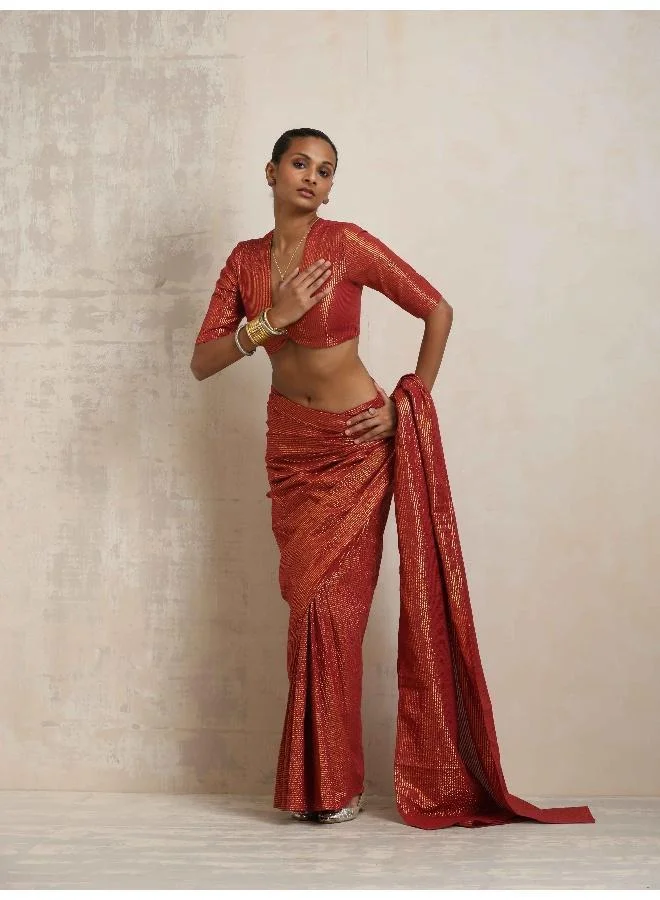 ترو برونز trueBrowns Maroon Gold Lurex Ready To Wear Saree