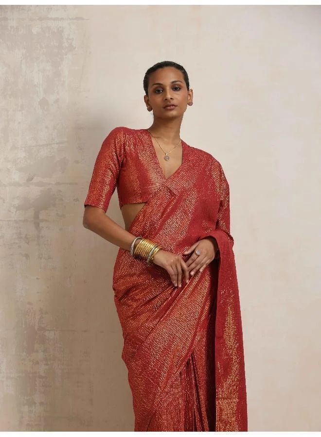 ترو برونز trueBrowns Maroon Gold Lurex Ready To Wear Saree