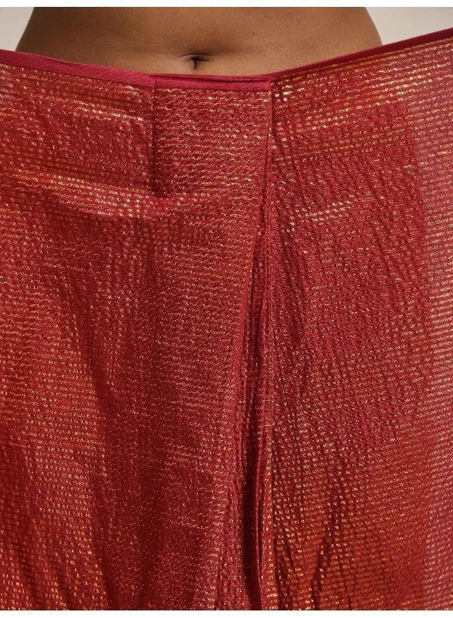ترو برونز trueBrowns Maroon Gold Lurex Ready To Wear Saree