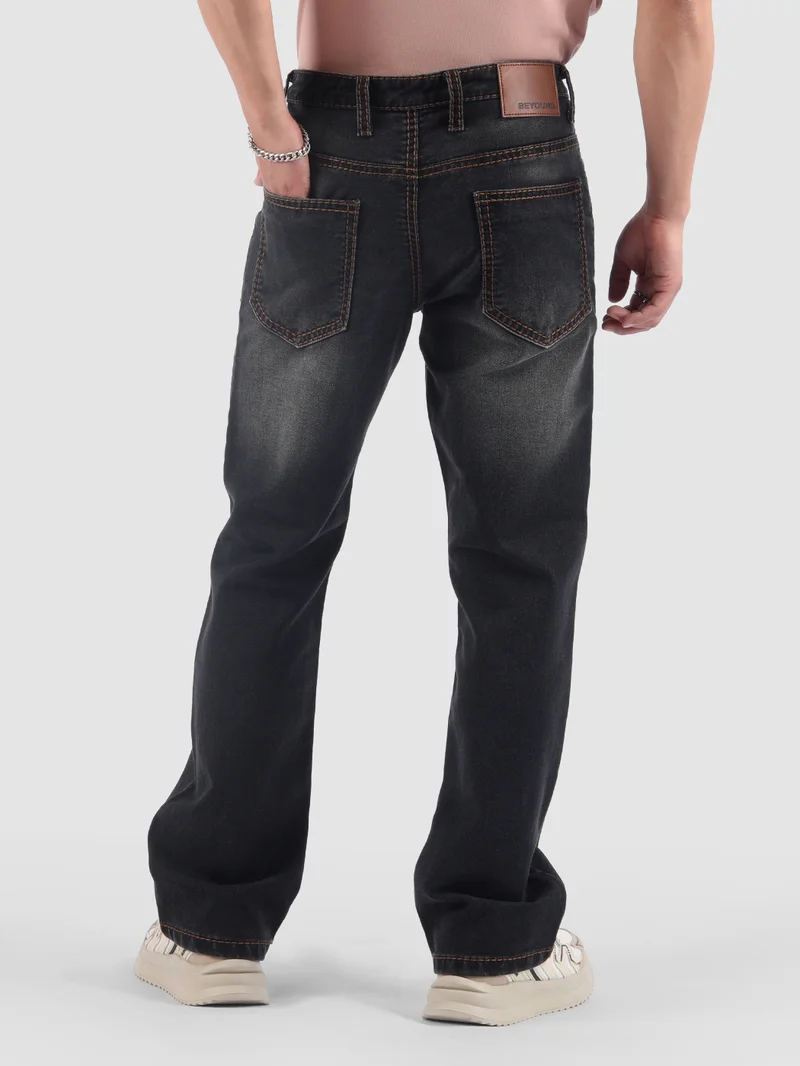 Beyoung Black Saddle Stitch Bootcut Jeans