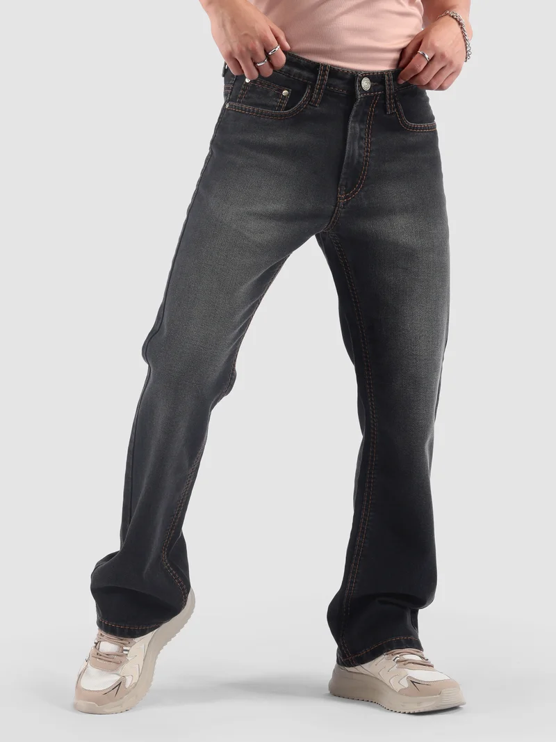Beyoung Black Saddle Stitch Bootcut Jeans