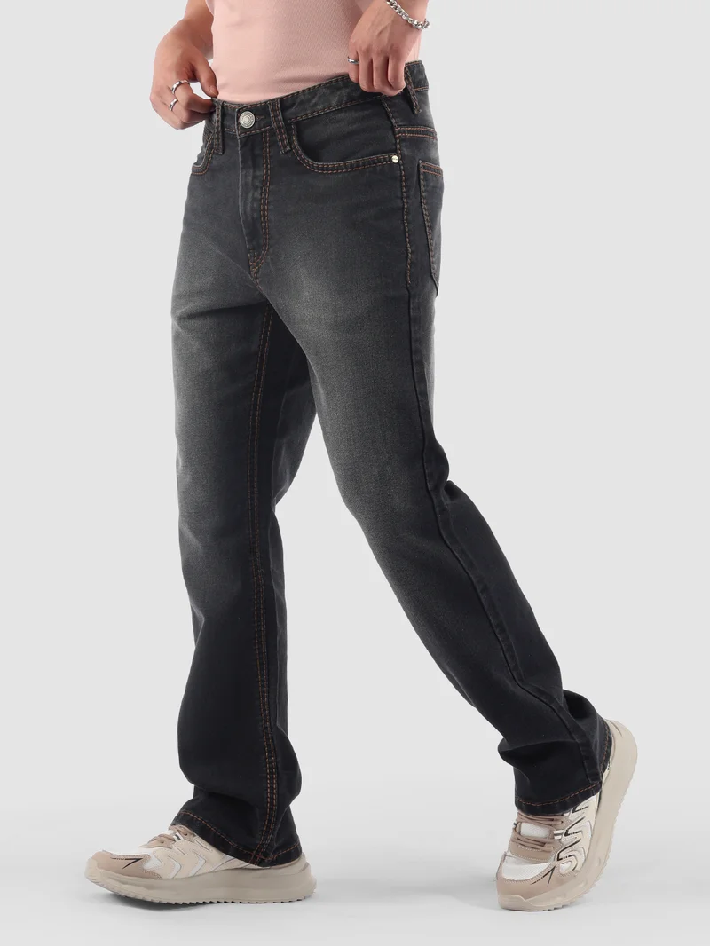 Beyoung Black Saddle Stitch Bootcut Jeans