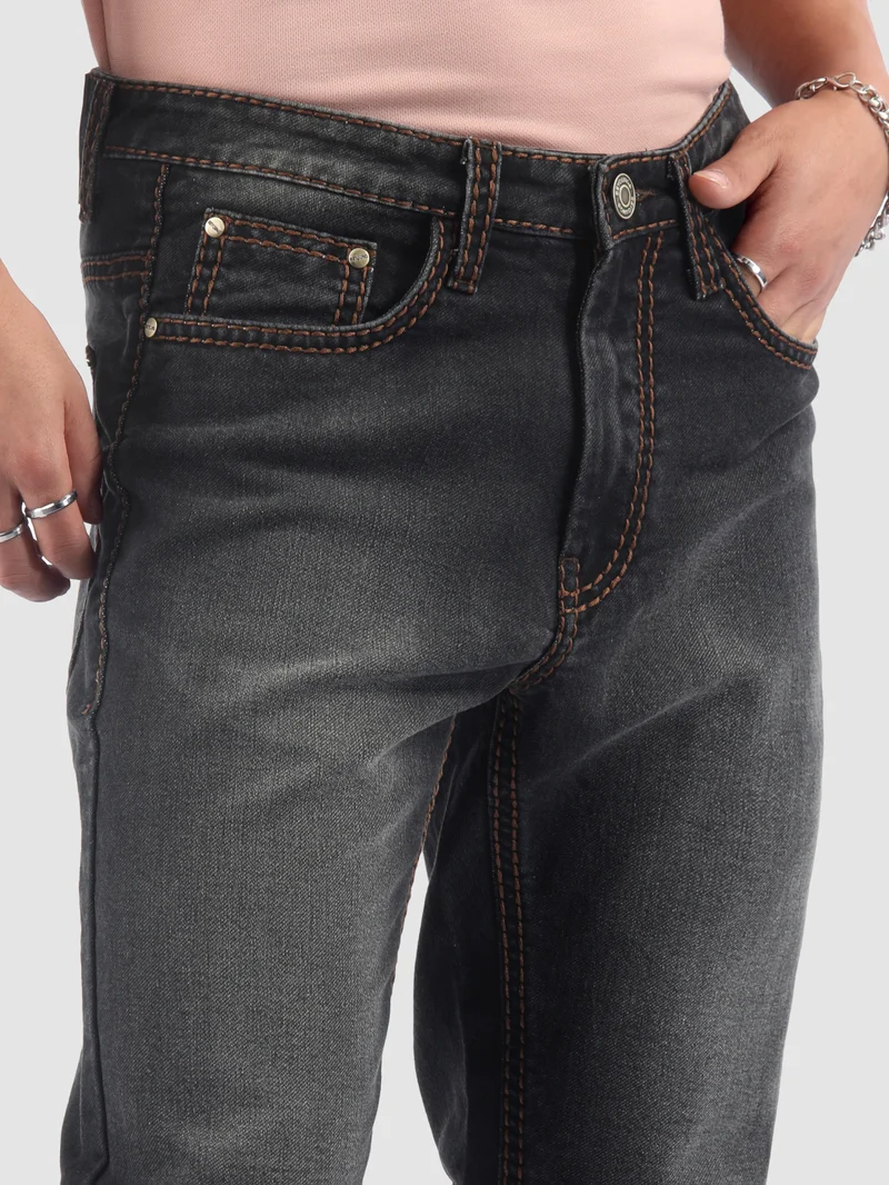 Beyoung Black Saddle Stitch Bootcut Jeans
