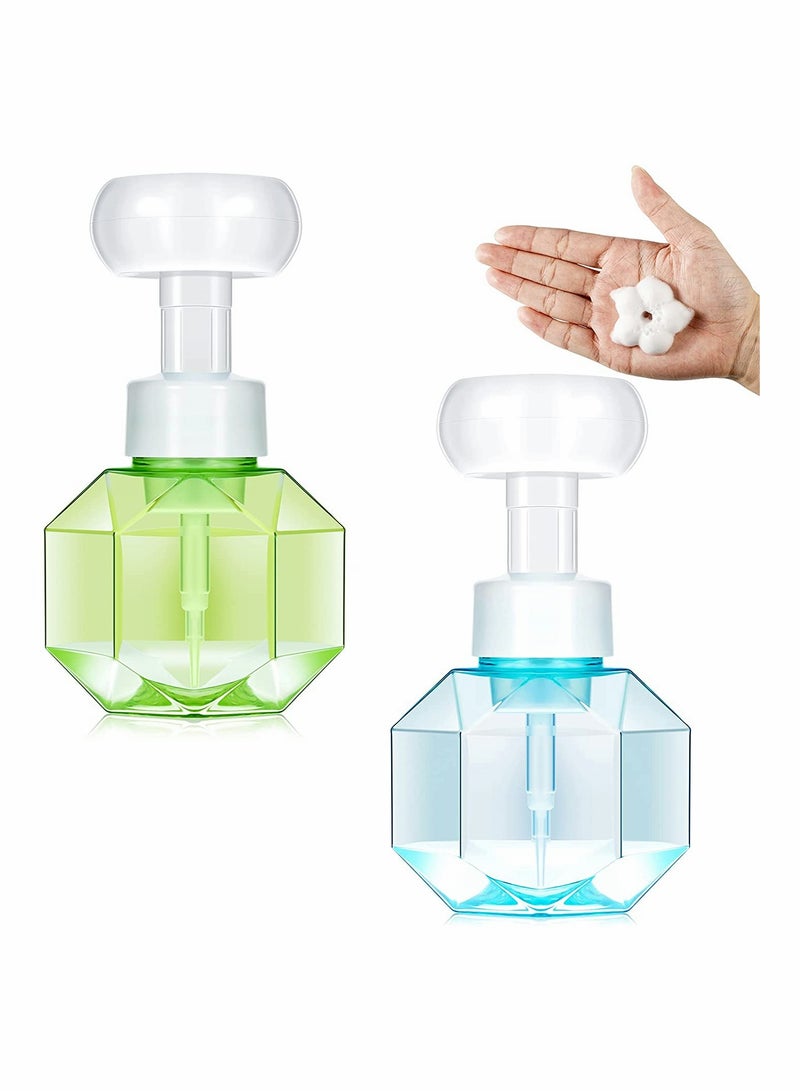 Excefore Foaming Soap Dispenser, Flower Shape Refillable Bottle 300ML Bottle(2 Pcs, Blue and Green) - Image 1