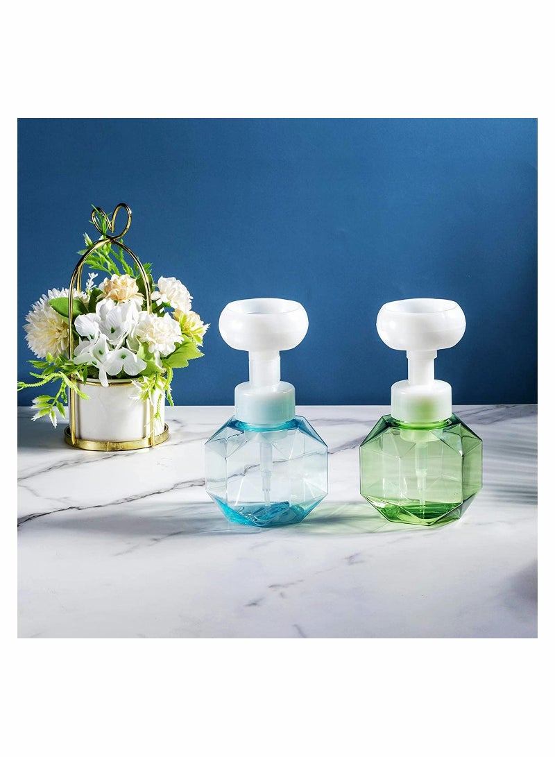 Excefore Foaming Soap Dispenser, Flower Shape Refillable Bottle 300ML Bottle(2 Pcs, Blue and Green) - Image 2