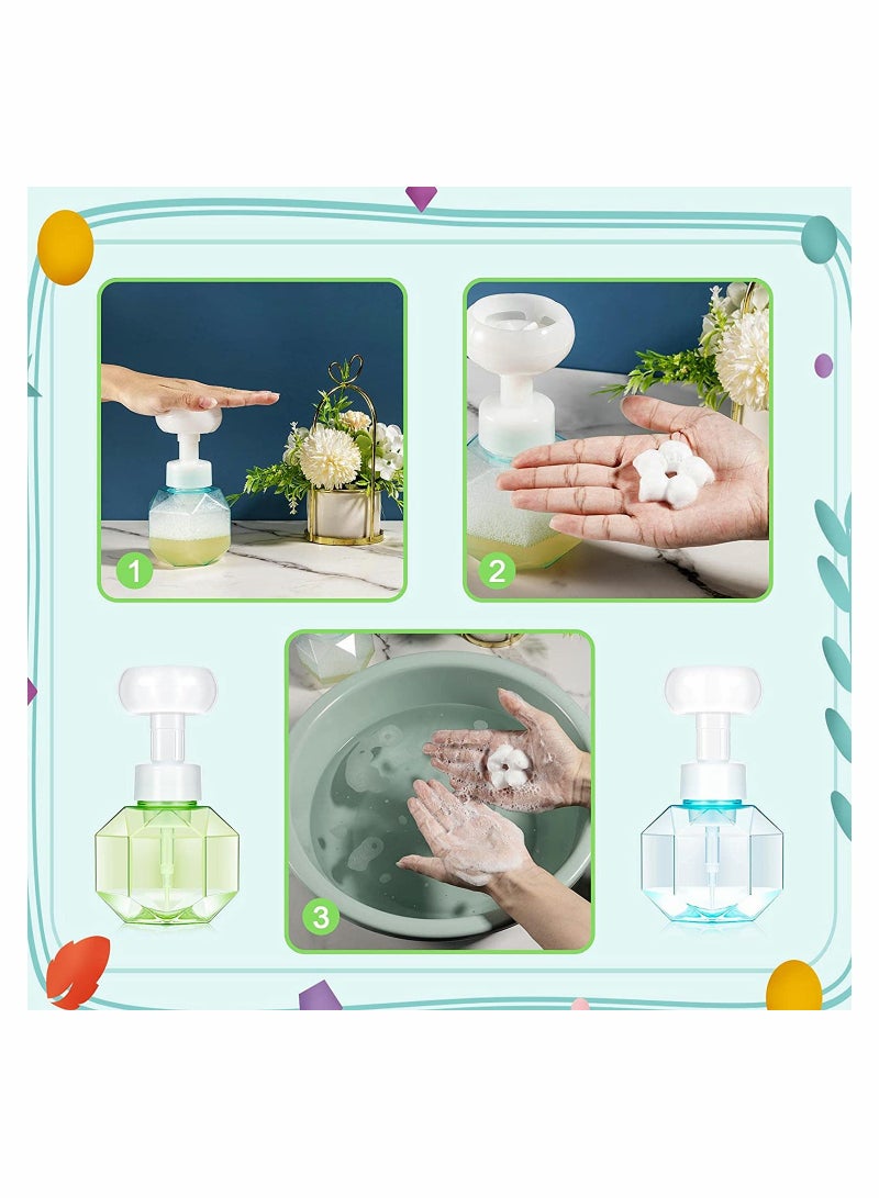 Excefore Foaming Soap Dispenser, Flower Shape Refillable Bottle 300ML Bottle(2 Pcs, Blue and Green) - Image 4
