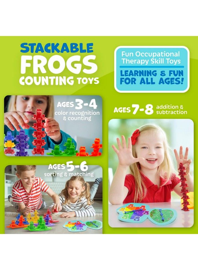 Skoolzy ألعاب الضفادع المتراصة مع عدادات أوراق اللوتس المطابقة مجموعة مكونة من 67 قطعة ألعاب عدّ للأطفال الصغار أنشطة رياض الأطفال فرز الألوان ألعاب متراصة للأطفال الصغار أدوات الرياضيات للأطفال تتضمن كتاب إلكتروني - Image 3