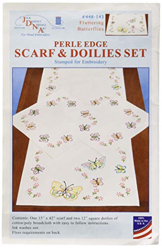 Jack Dempsey Needle Art Jack Dempsey Stamped Dresser Scarf and Doilies Perle Edge, Fluttering Butterflies - Image 3