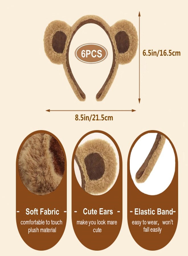 HIPIHOM 6Pcs Bear Ears Headbands Brown Plush Bear Ears Headband Cute Animal Ears Headband for Halloween Christmas Birthday Costume Party Decoration - Image 2