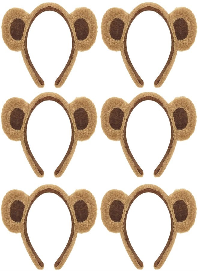 HIPIHOM 6Pcs Bear Ears Headbands Brown Plush Bear Ears Headband Cute Animal Ears Headband for Halloween Christmas Birthday Costume Party Decoration - Image 1