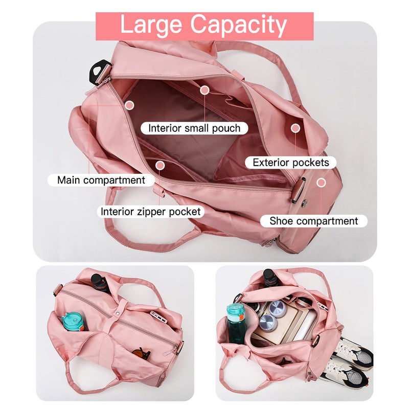 Travel Duffel Bag Sports Gym Yoga Tote Bag Weekender Shoulder Bag with Shoe Compartment - Image 4