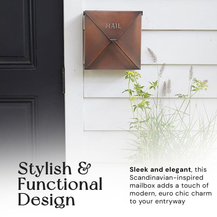 NACH Mailboxes for Outside Wall Mount, 10 x 10 x 4 inch Antique Copper Mail Boxes for House Outside, Waterproof Mailboxes for Outside - Chicago Style Mail Box - Image 2