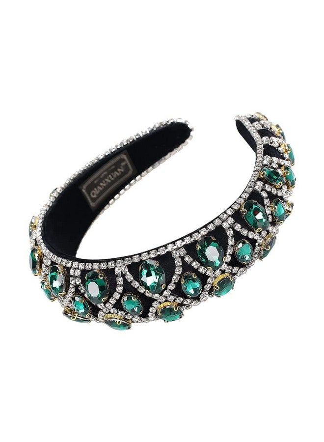 SOLUSTRE Rhinestone Hairband Baroque Beaded Headbands Crystal Hairband Hair Hoop Wide Headpiece For Women Girls Green - Image 1