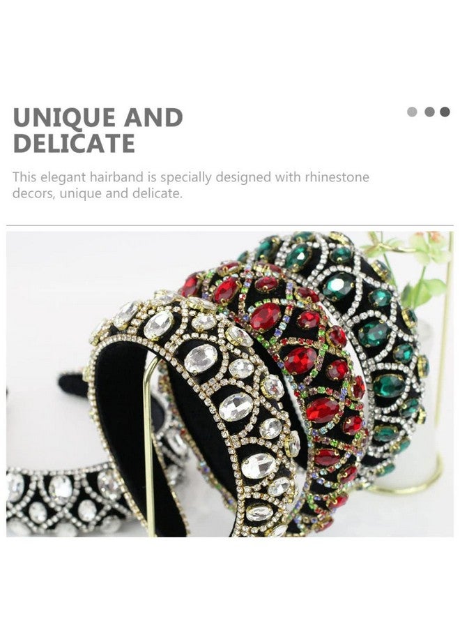SOLUSTRE Rhinestone Hairband Baroque Beaded Headbands Crystal Hairband Hair Hoop Wide Headpiece For Women Girls Green - Image 3