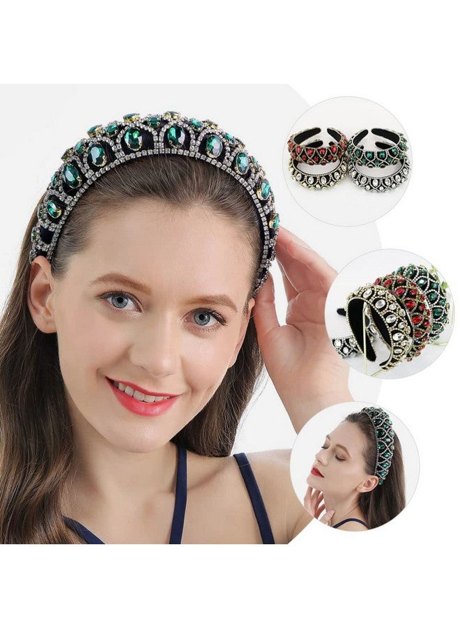 SOLUSTRE Rhinestone Hairband Baroque Beaded Headbands Crystal Hairband Hair Hoop Wide Headpiece For Women Girls Green - Image 2