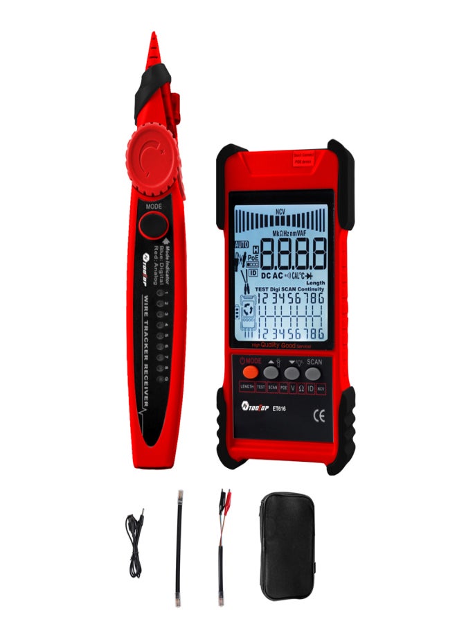 TOOLTOP ET616 Handheld Portable Cable Tester with LCD Display Analogs Digital Search POE Test Cable Pairing Sensitivity Adjustable Network Cable Length Short Open Circuit Measure Trackers Multifunctional Cable Tester - Image 1