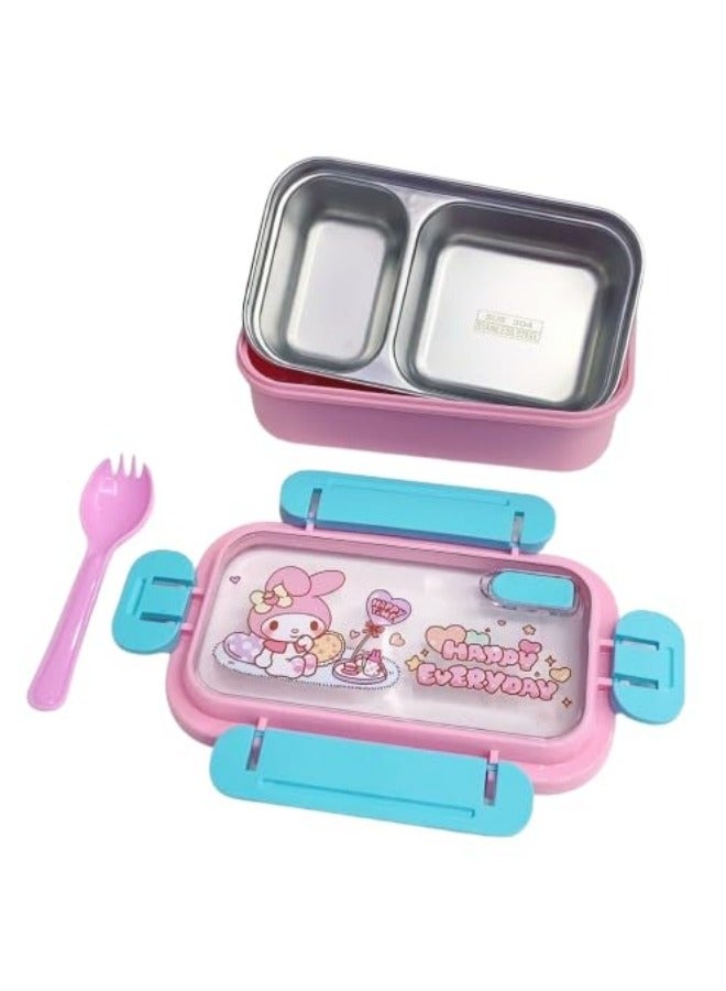 GGEROU Kids Lunch Box 750ml Bento Box with Tableware Insulated Lunch Food Container with 2 Compartment Reusable On-the-Go Meal and Snack Packing for School Student Boys Girls Picnic, Melody - Image 1