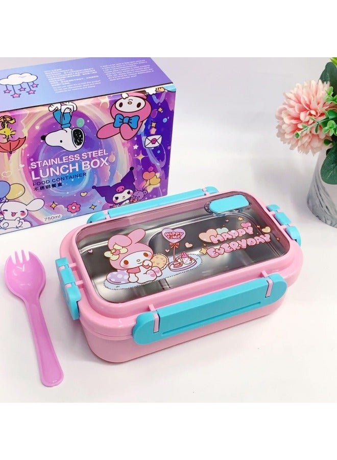 GGEROU Kids Lunch Box 750ml Bento Box with Tableware Insulated Lunch Food Container with 2 Compartment Reusable On-the-Go Meal and Snack Packing for School Student Boys Girls Picnic, Melody - Image 2