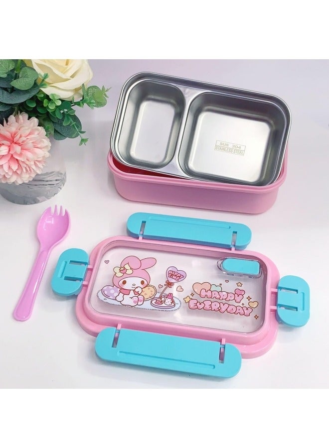 GGEROU Kids Lunch Box 750ml Bento Box with Tableware Insulated Lunch Food Container with 2 Compartment Reusable On-the-Go Meal and Snack Packing for School Student Boys Girls Picnic, Melody - Image 3