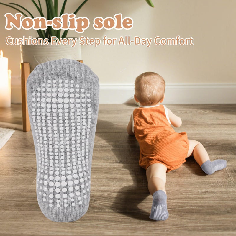 GRPSKCOS Non Slip Toddler Socks 12 Pairs Low Cut Grip Sock Todller Ankle Socks with Grip for Boys Girls(01 Black+white+grey, 1-3T) - Image 2