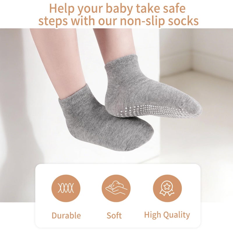 GRPSKCOS Non Slip Toddler Socks 12 Pairs Low Cut Grip Sock Todller Ankle Socks with Grip for Boys Girls(01 Black+white+grey, 1-3T) - Image 4