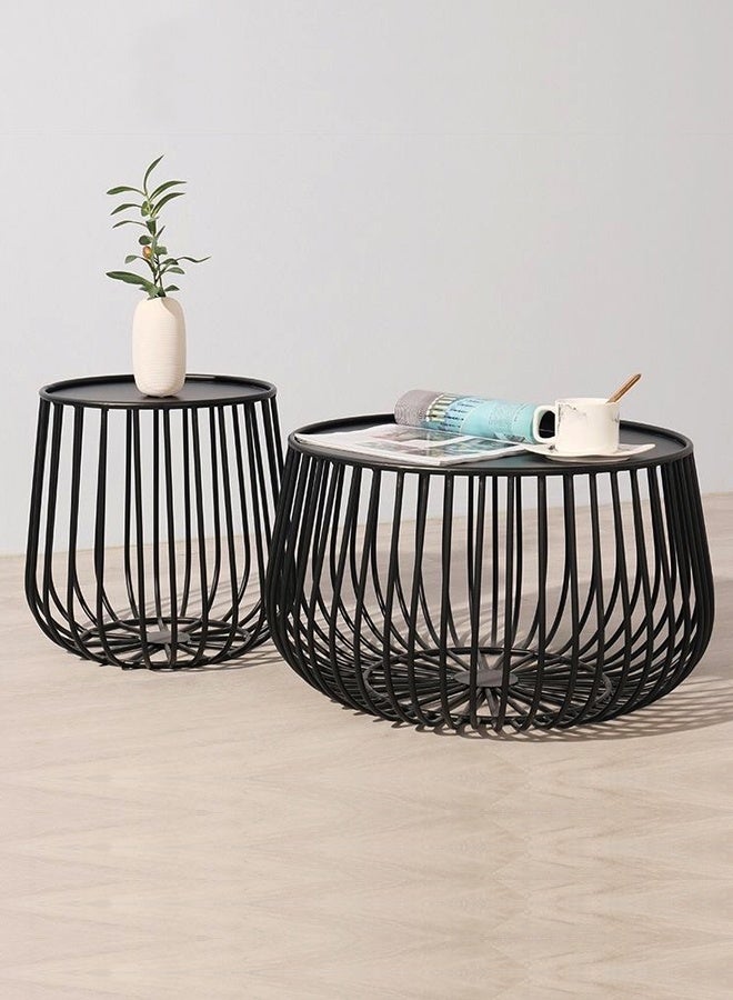 C&C Home Set of 2 Multipurpose Use Round Decorative Coffee Tables Durable Wrought Iron Side Tables for Sofa Decor Modern Minimalist End Tables Raised Edges Center Tables for Living Room Bedroom 60x35 35x39 cm - Image 1