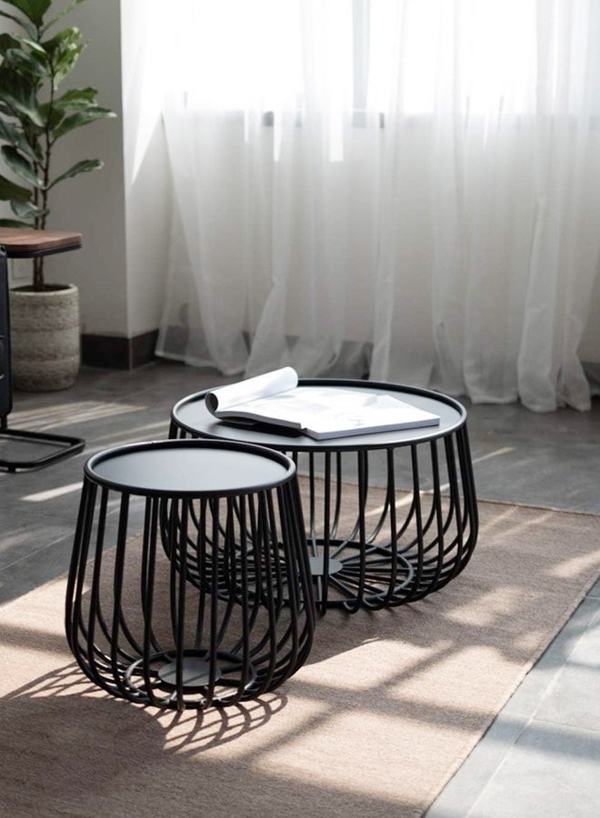 C&C Home Set of 2 Multipurpose Use Round Decorative Coffee Tables Durable Wrought Iron Side Tables for Sofa Decor Modern Minimalist End Tables Raised Edges Center Tables for Living Room Bedroom 60x35 35x39 cm - Image 3